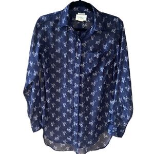 Denim & Supply Ralph Lauren Women's Boyfriend Button Down Shirt Sheer Navy Flora